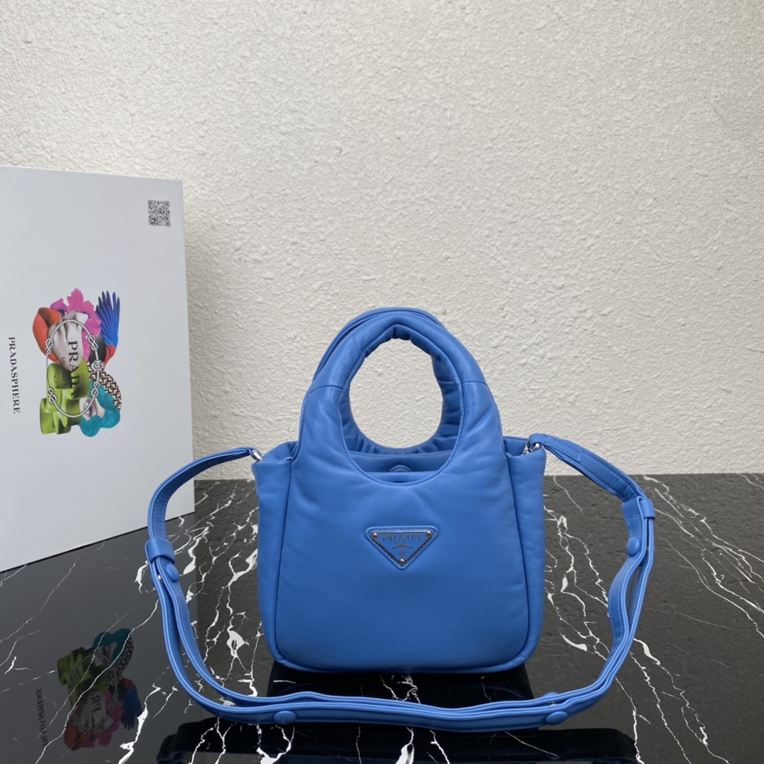 Prada Small Padded Soft Nappa Leather Bag Tote Blue 1BA359